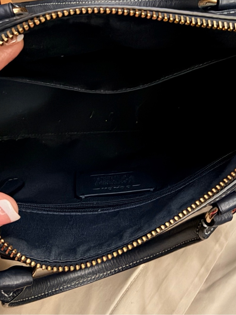 Coach Blue Denim Satchel with Navy Leather Trim and Gold Hardware - Picture 4 of 14